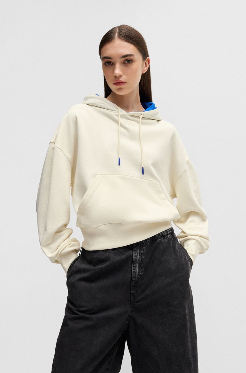 Hugo Boss Sudadera corta con capucha en felpa de algodón con forro azul