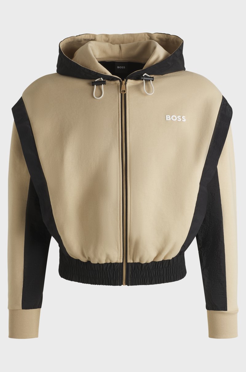 Hugo Boss Sudadera de algodón con capucha cierre de cremallera y bloques de color