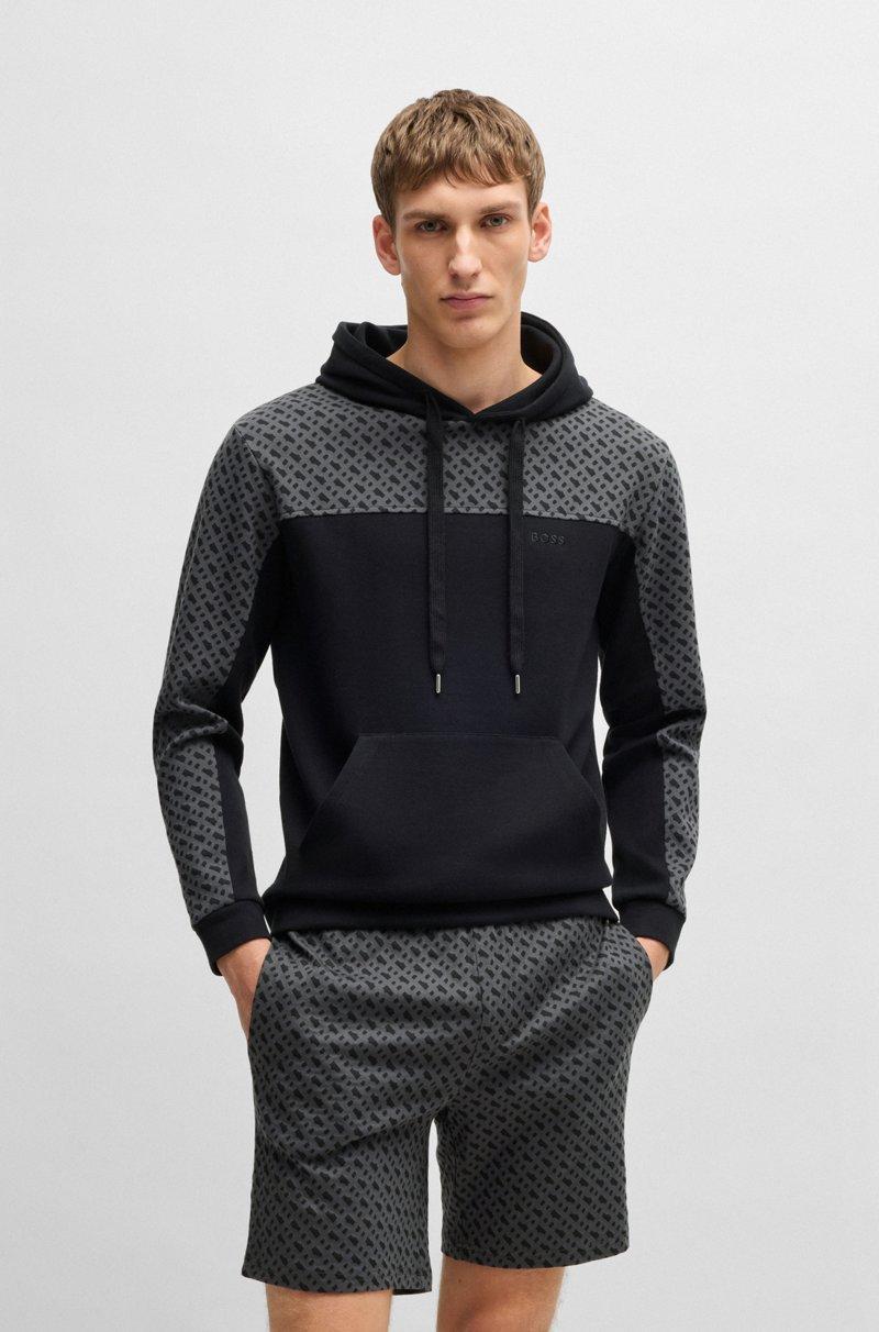 Hugo Boss Sudadera de algodón con capucha y dibujo de monogramas