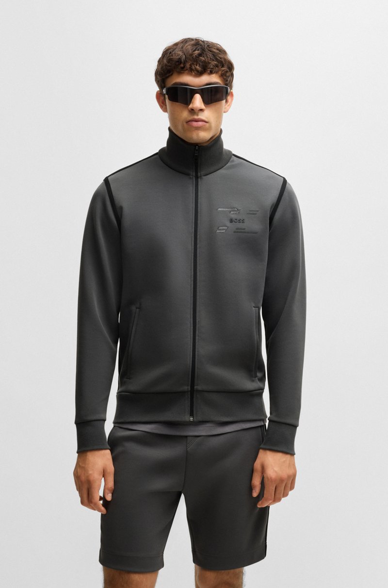 Hugo Boss Sudadera de algodón con cremallera y logo de diseño