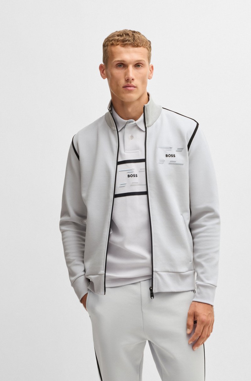 Hugo Boss Sudadera de algodón con cremallera y logo de diseño Hugo Boss Sudadera de algodón con cremallera y logo de diseño