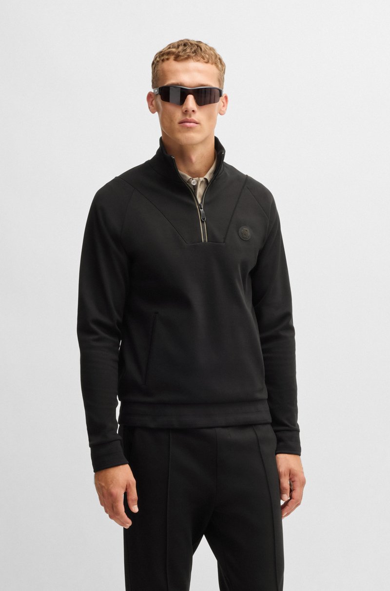 Hugo Boss Sudadera de algodón con cuello con cremallera y monograma Double B