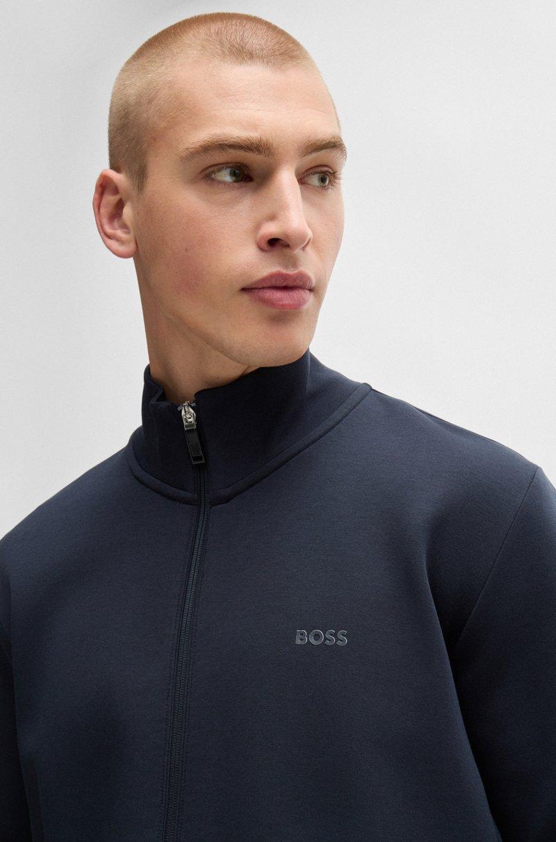 Hugo Boss Sudadera De Algodón Elástico Con Cremallera Y Logo Estampado