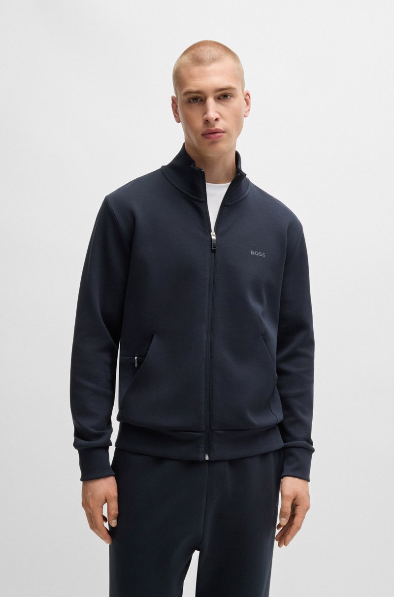 Hugo Boss Sudadera de algodón elástico con cremallera y logo estampado