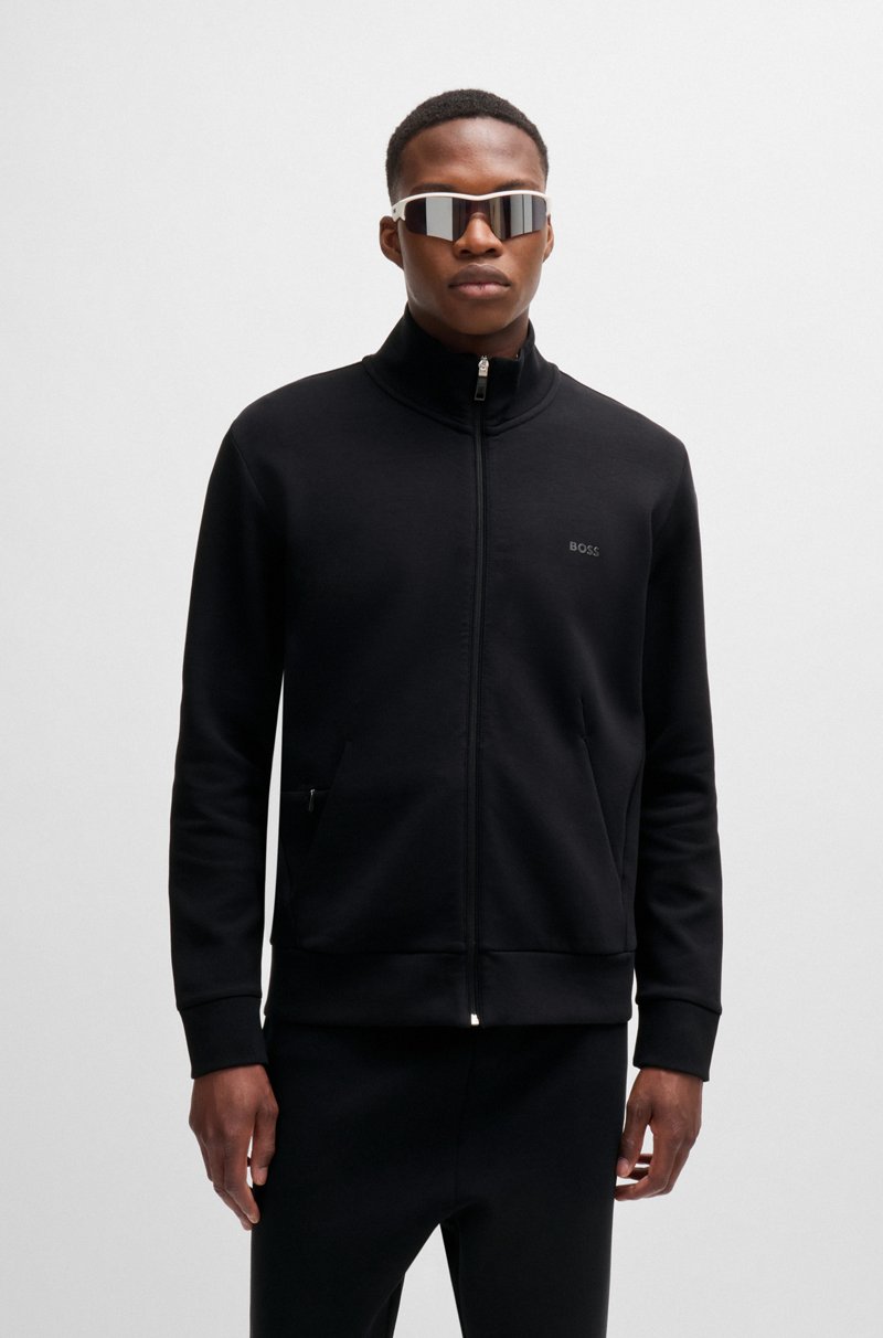 Hugo Boss Sudadera de algodón elástico con cremallera y logo estampado