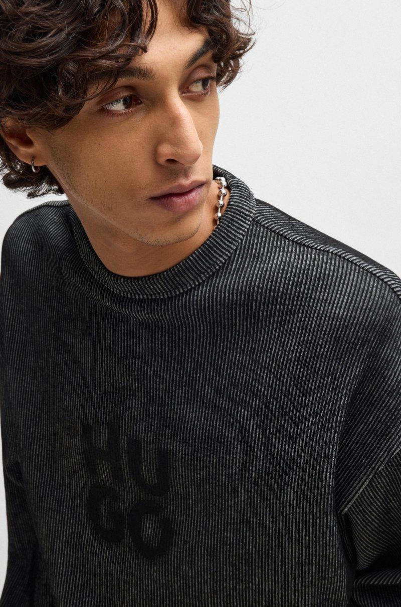 Hugo Boss Sudadera De Algodón En Canalé Con Estampado De Logo Apilado Ahumado