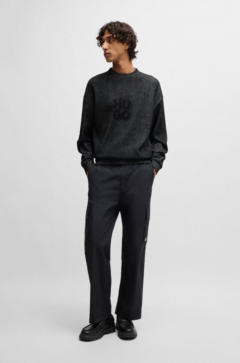 Hugo Boss Sudadera De Algodón En Canalé Con Estampado De Logo Apilado Ahumado