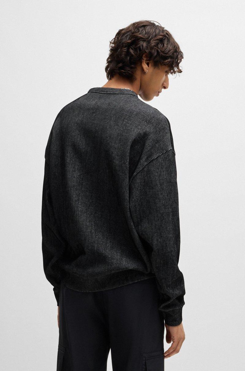 Hugo Boss Sudadera De Algodón En Canalé Con Estampado De Logo Apilado Ahumado