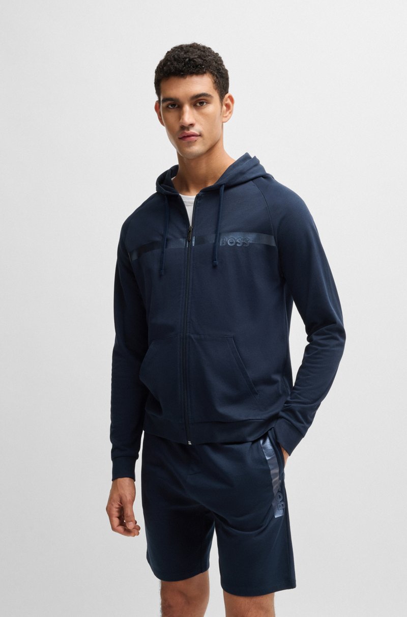 Hugo Boss Sudadera de felpa de algodón con capucha cremallera y logo estampado metalizado