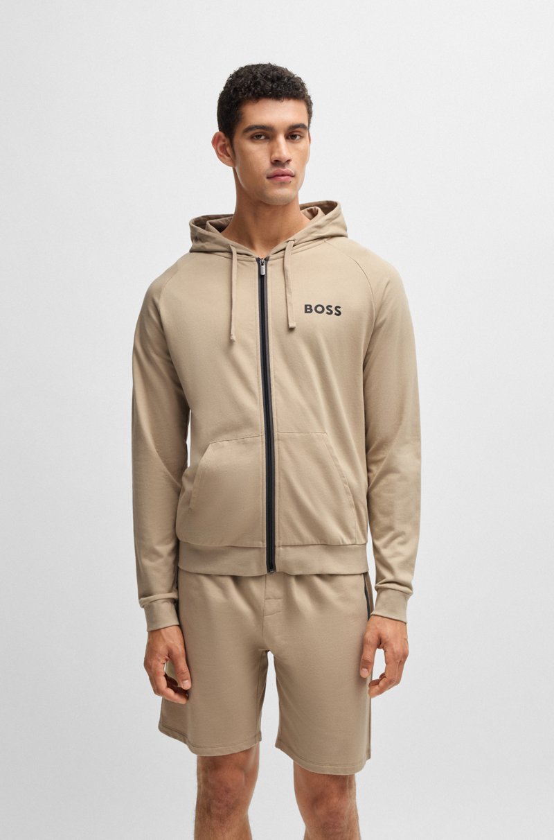 Hugo Boss Sudadera de felpa de algodón con capucha cremallera y logo estampado
