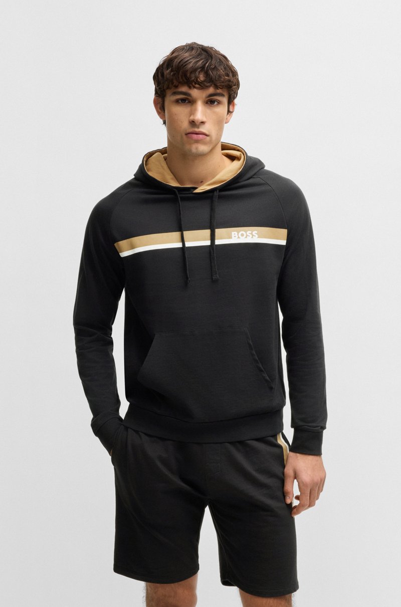 Hugo Boss Sudadera de felpa de algodón con capucha y rayas estampadas