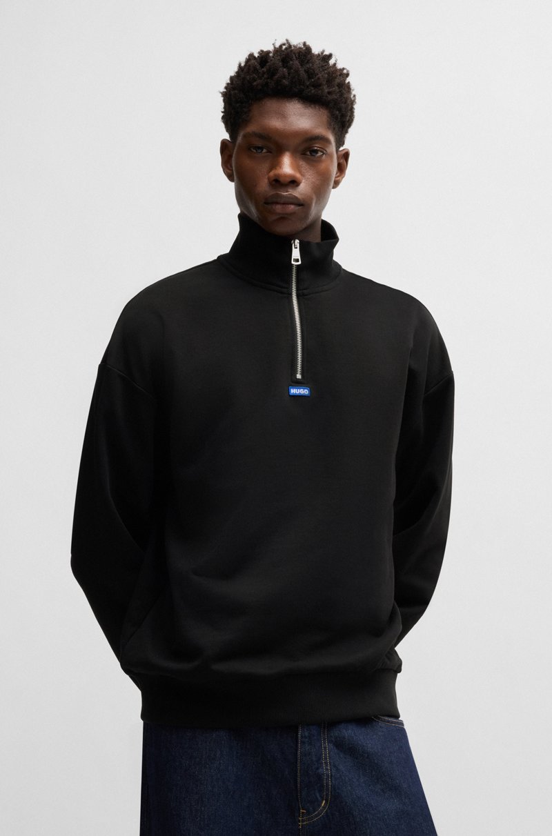 Hugo Boss Sudadera de felpa de algodón con cierre de cremallera y logo azul