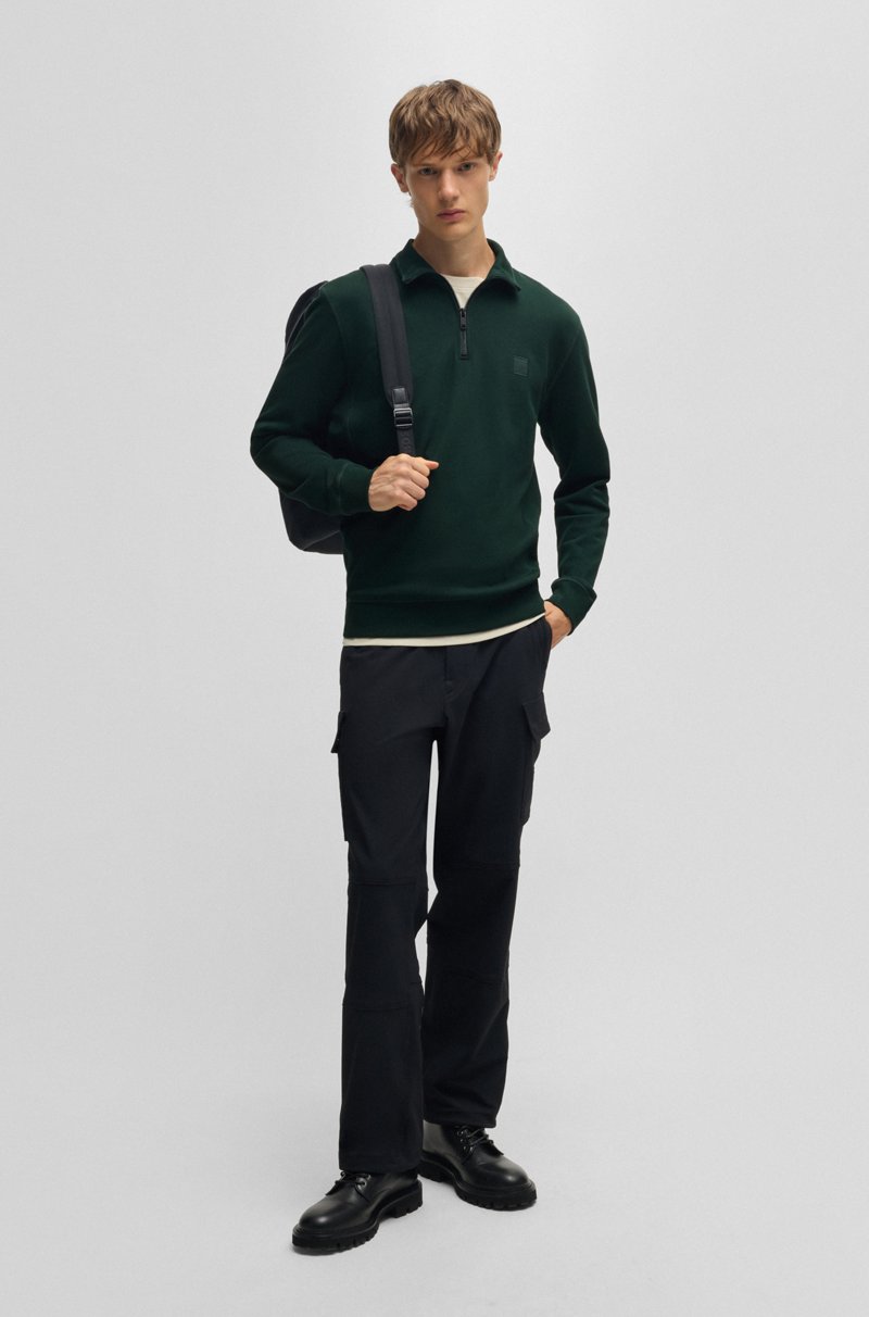 Hugo Boss Sudadera De Felpa De Algodón Con Cuello Con Cremallera Y Parche De Logo