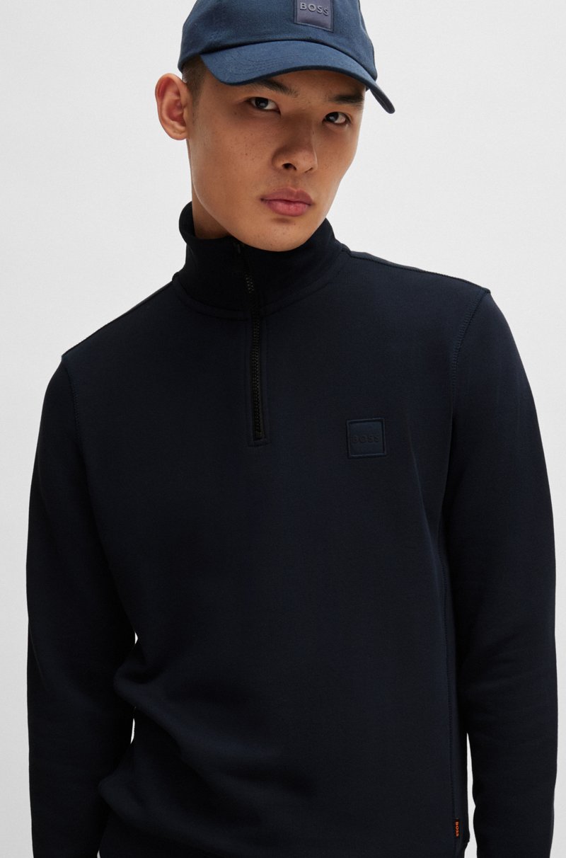 Hugo Boss Sudadera De Felpa De Algodón Con Cuello Con Cremallera Y Parche De Logo