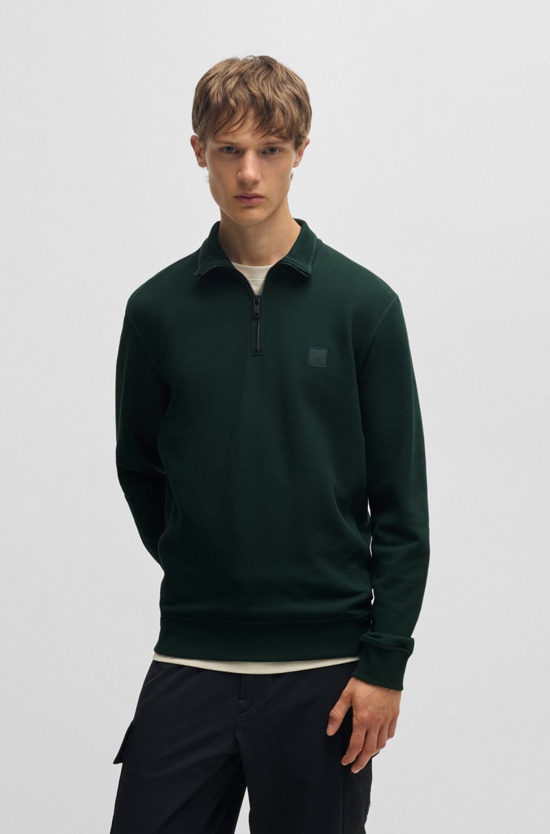 Hugo Boss Sudadera De Felpa De Algodón Con Cuello Con Cremallera Y Parche De Logo