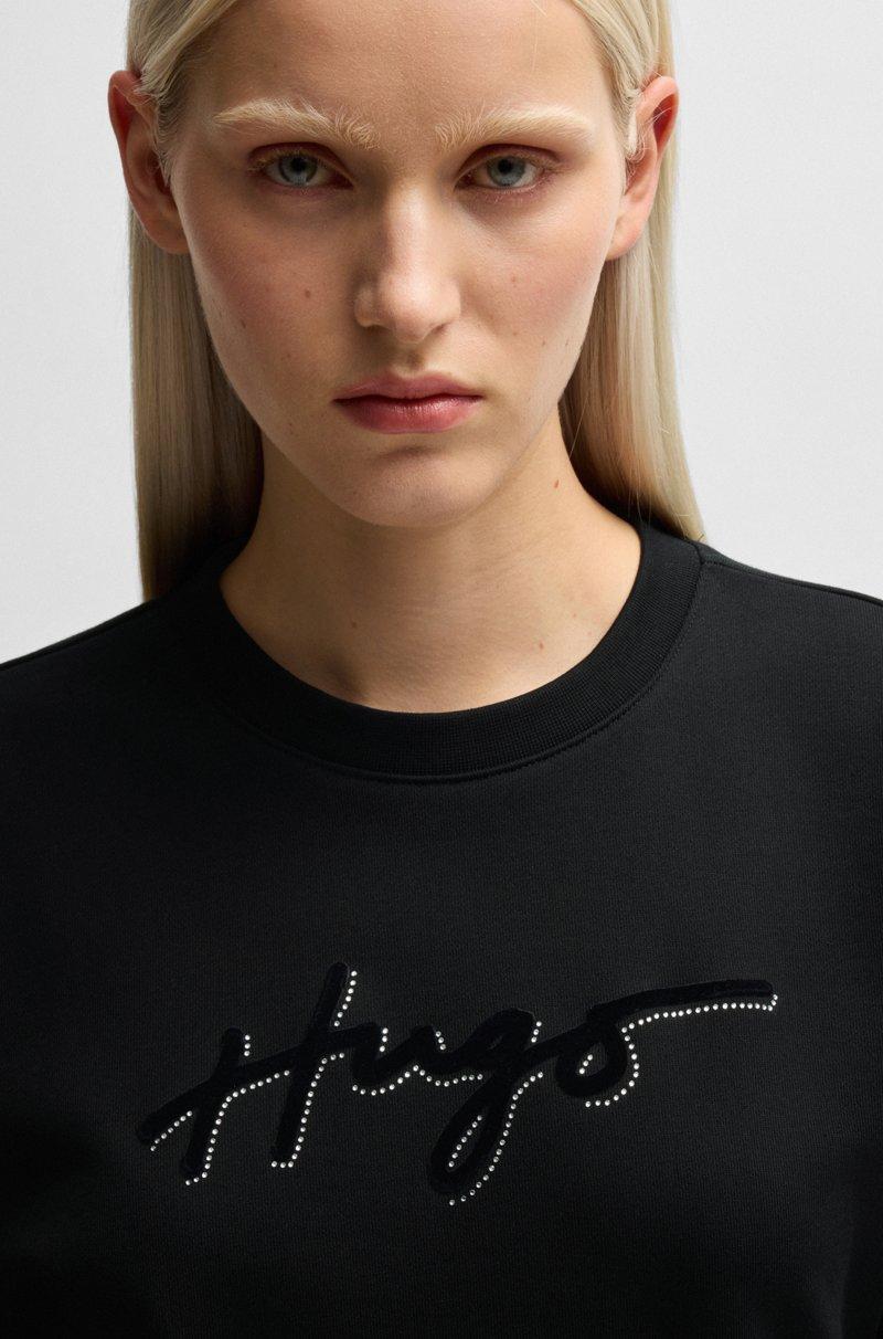 Hugo Boss Sudadera De Felpa De Algodón Con Estampado Flocado Y Estrás
