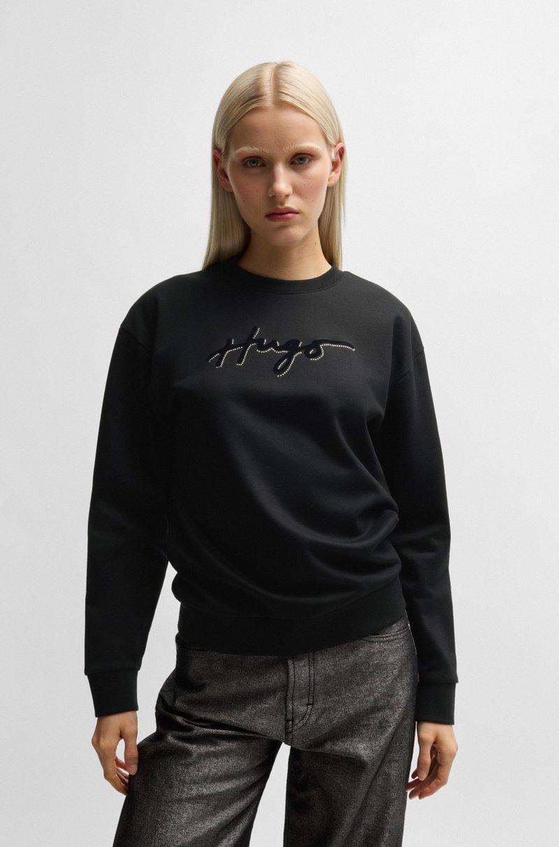 Hugo Boss Sudadera de felpa de algodón con estampado flocado y estrás