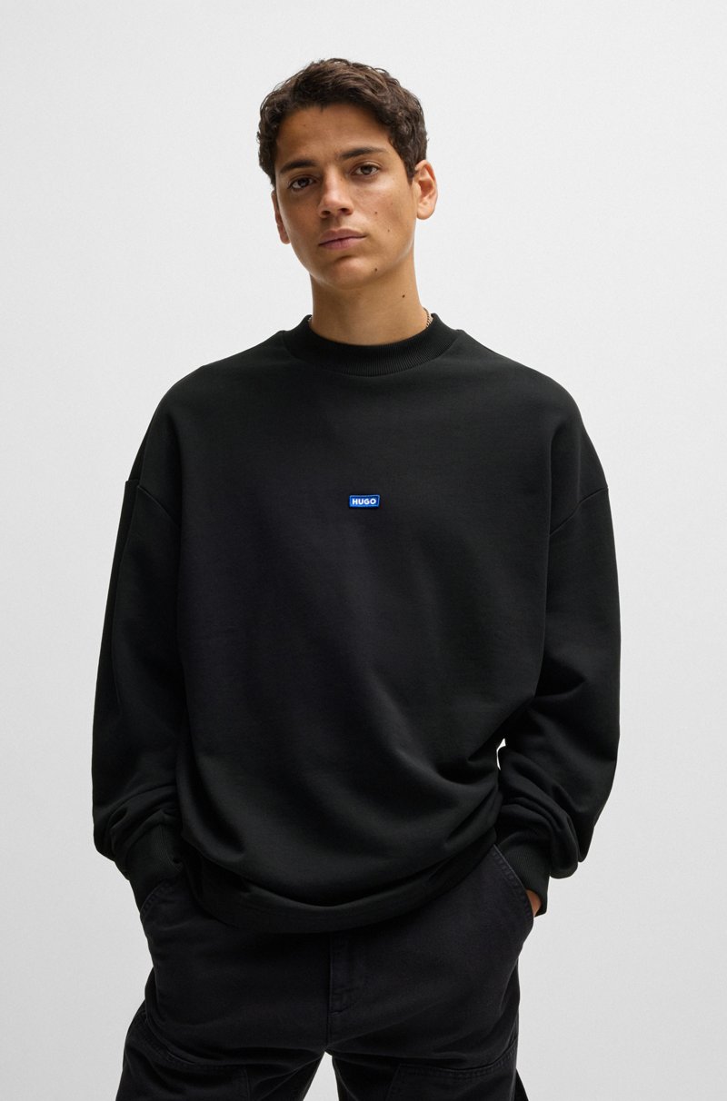 Hugo Boss Sudadera de felpa de algodón con etiqueta con logo azul