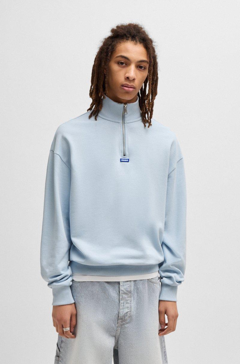 Hugo Boss Sudadera de felpa de algodón con etiqueta con logo azul