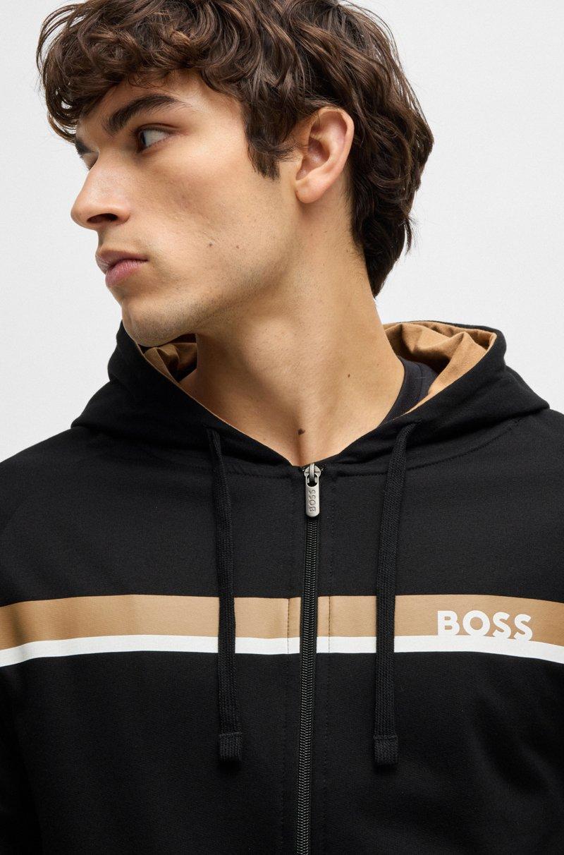 Hugo Boss Sudadera De Felpa De Rizo De Algodón Con Capucha Y Cremallera Con Estampado De Rayas