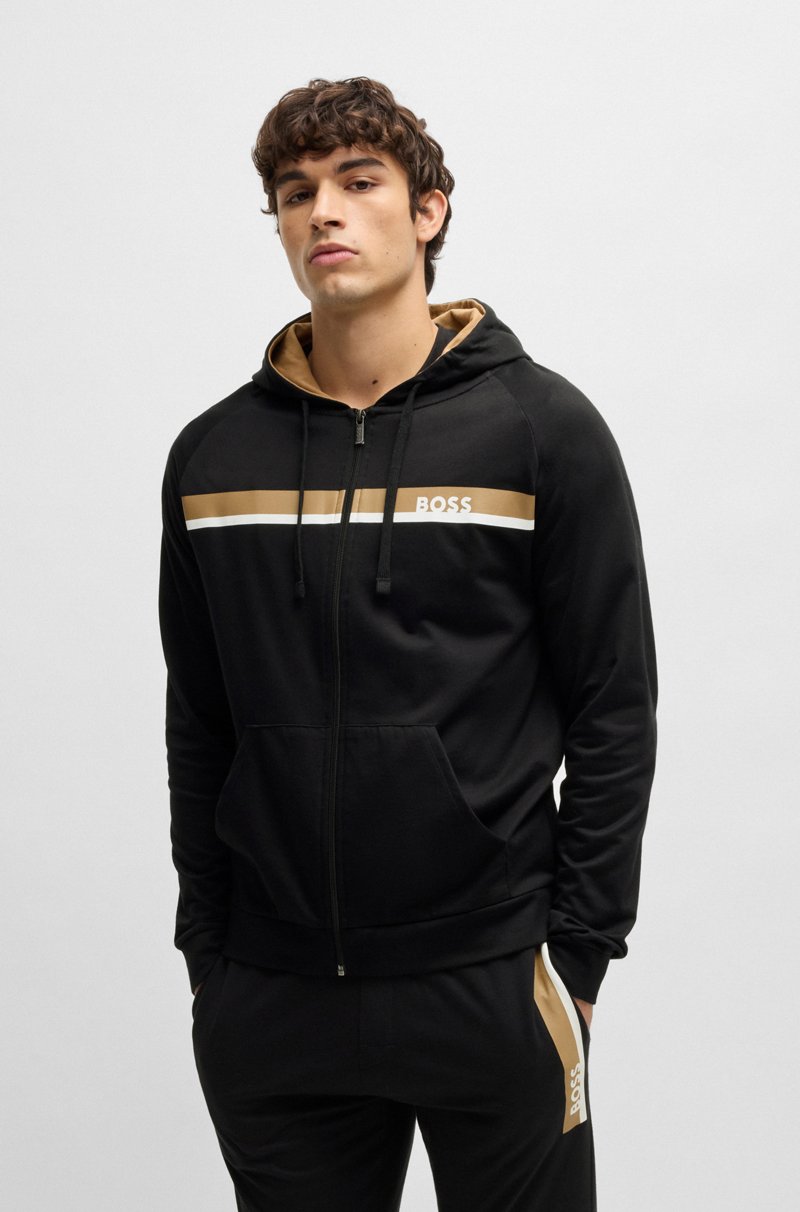 Hugo Boss Sudadera De Felpa De Rizo De Algodón Con Capucha Y Cremallera Con Estampado De Rayas