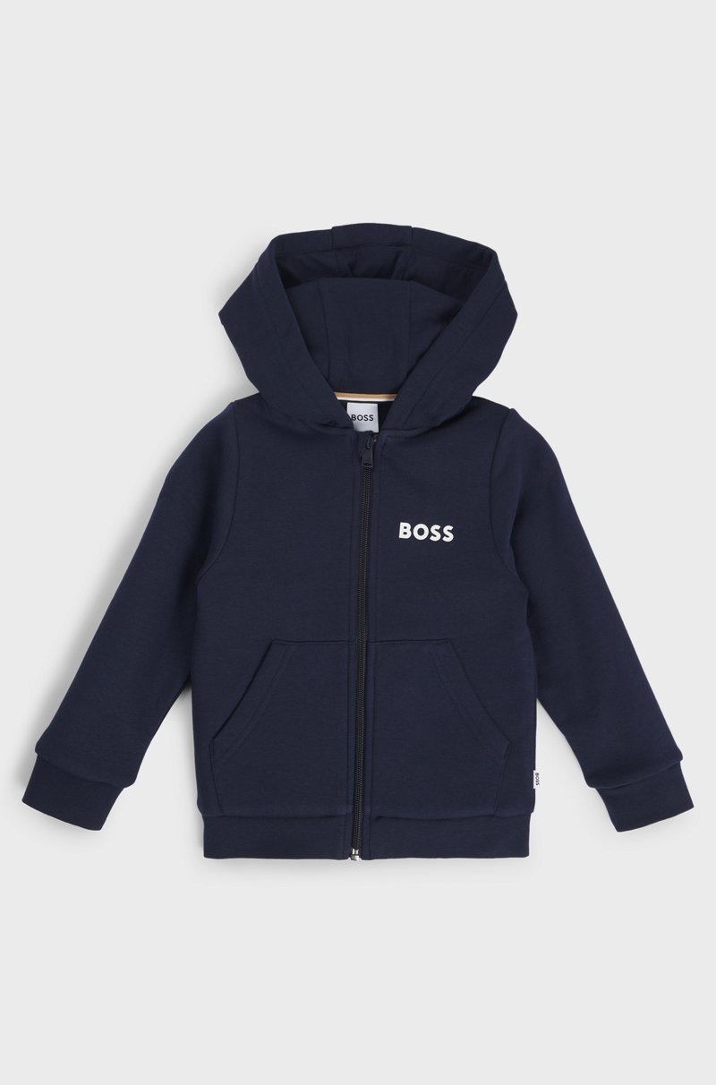 Hugo Boss Sudadera de forro polar para niños con capucha cremallera y logo estampado