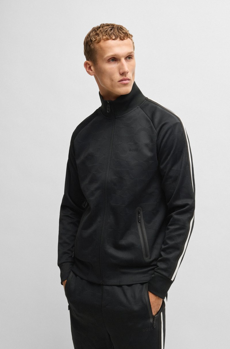 Hugo Boss Sudadera de jacquard circular con cremallera y rayas laterales