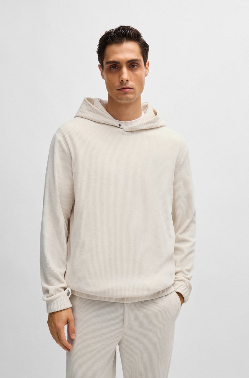 Hugo Boss Sudadera de pana de algodón con capucha con botón automático