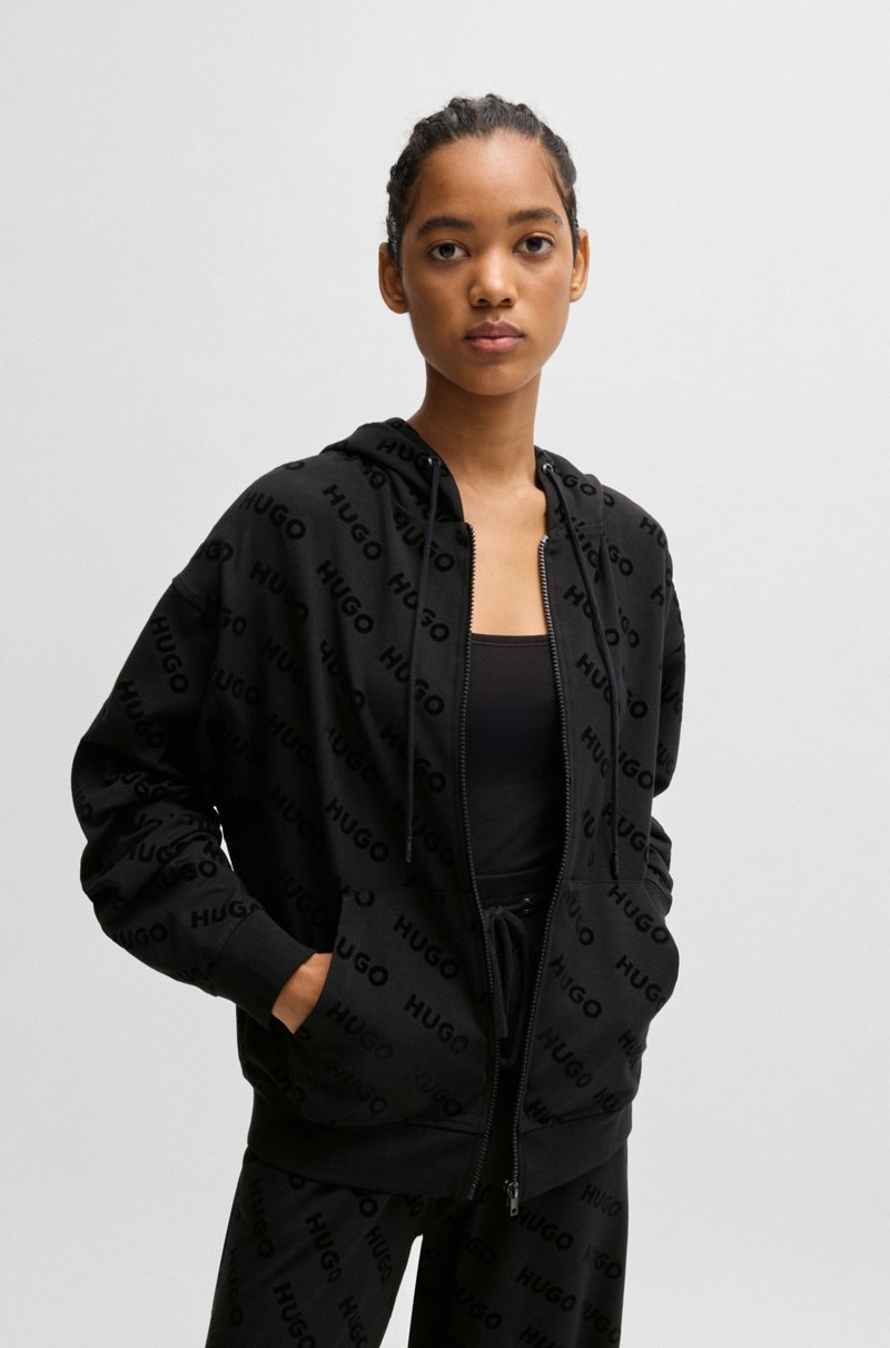 Hugo Boss Sudadera de punto con capucha cremallera y estampado de logos en flocado