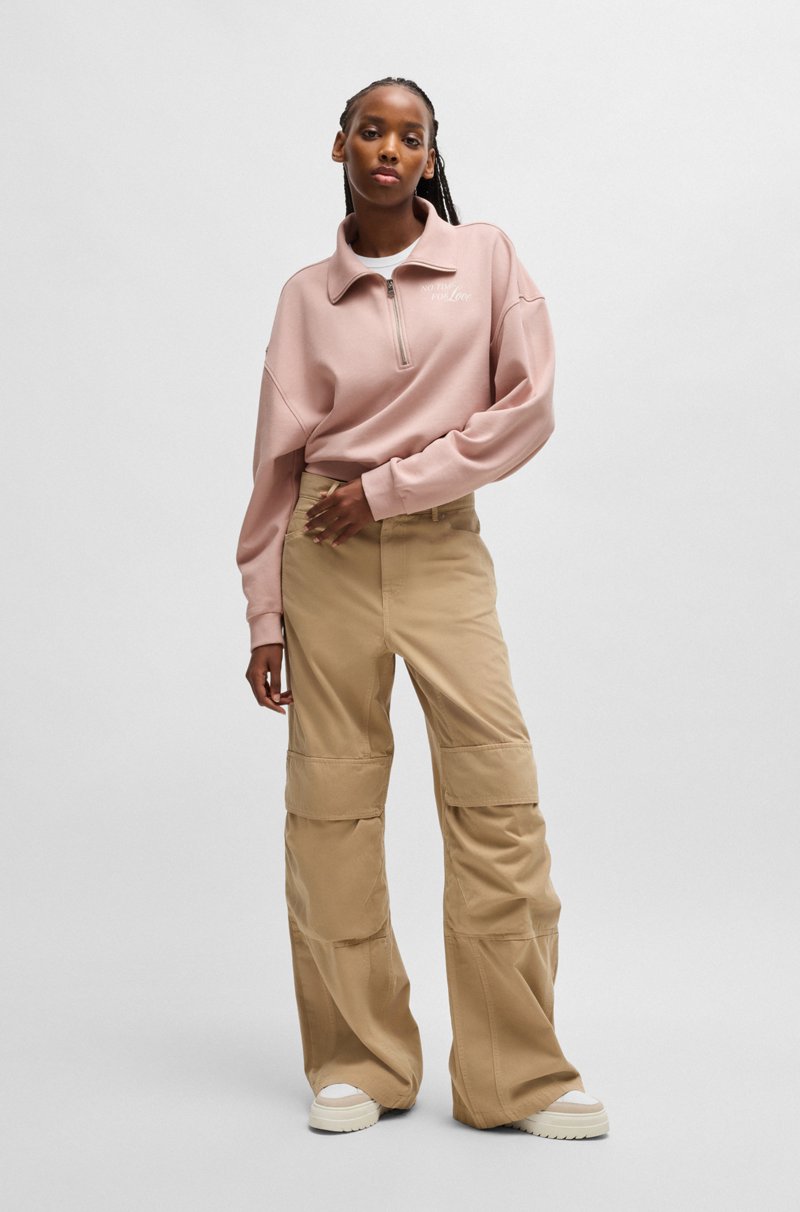 Hugo Boss Sudadera En Felpa De Algodón Con Eslogan Y Cremallera En El Cuello