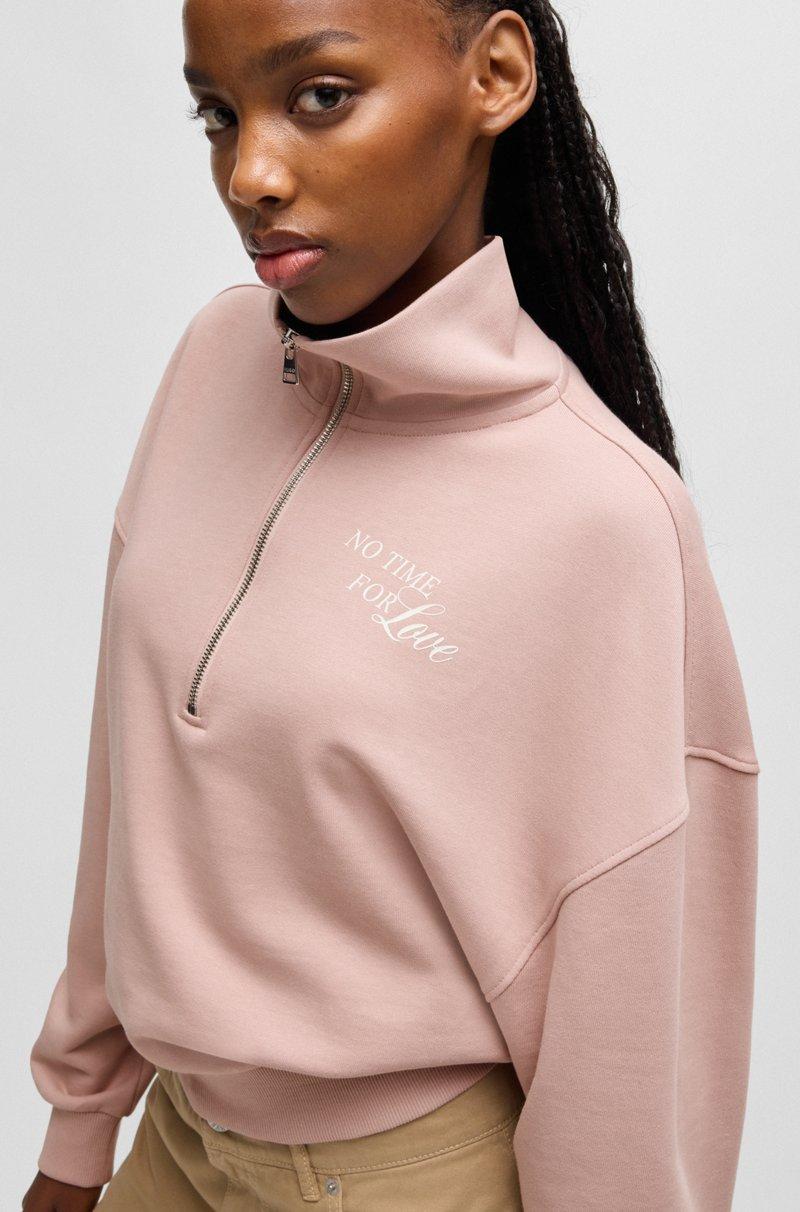 Hugo Boss Sudadera En Felpa De Algodón Con Eslogan Y Cremallera En El Cuello