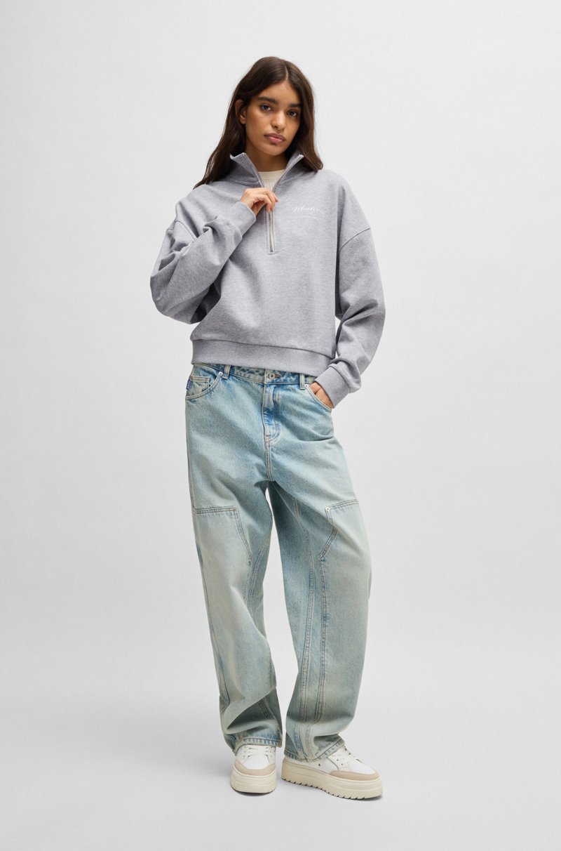 Hugo Boss Sudadera En Felpa De Algodón Con Eslogan Y Cremallera En El Cuello