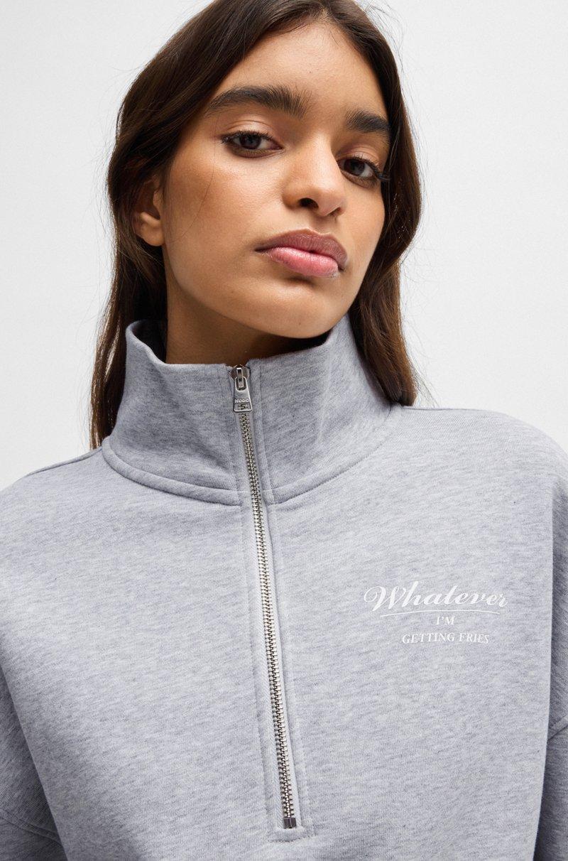 Hugo Boss Sudadera En Felpa De Algodón Con Eslogan Y Cremallera En El Cuello