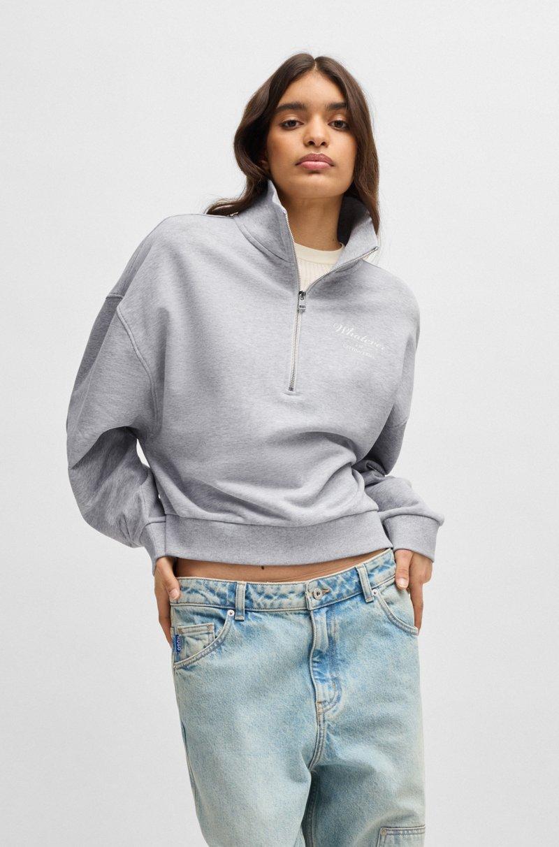 Hugo Boss Sudadera en felpa de algodón con eslogan y cremallera en el cuello