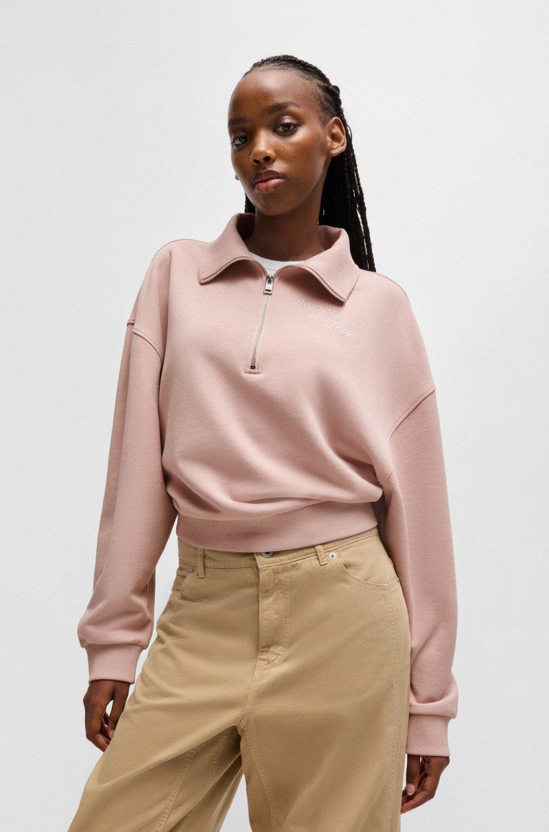 Hugo Boss Sudadera en felpa de algodón con eslogan y cremallera en el cuello