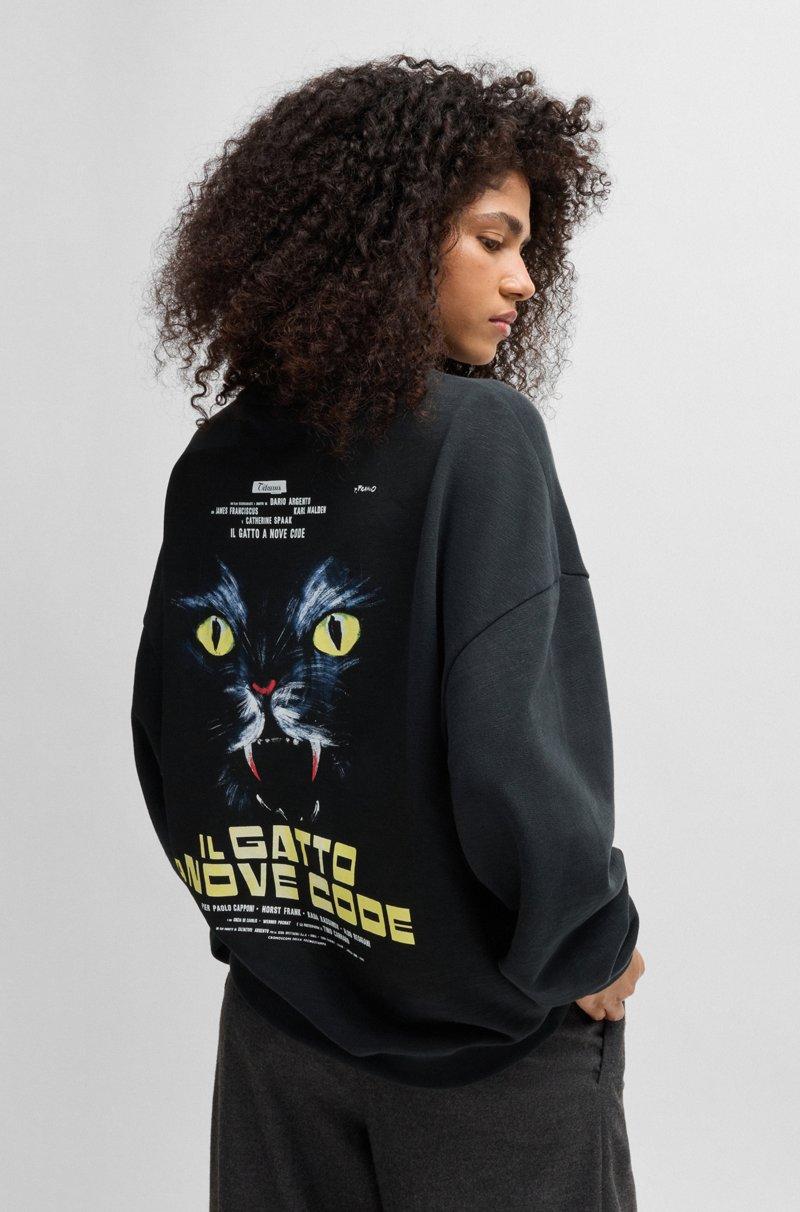 Hugo Boss Sudadera En Felpa De Algodón Flameado Con Estampado Gráfico De Gato