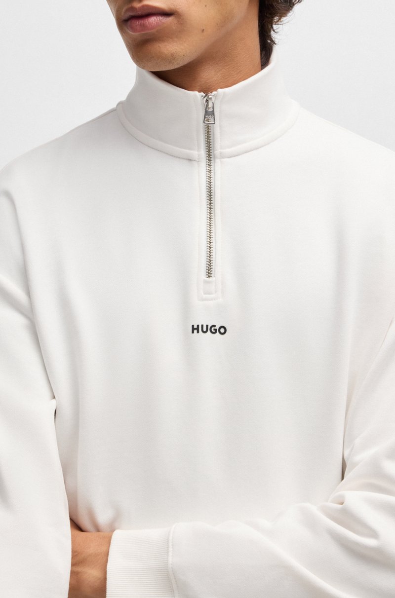 Hugo Boss Sudadera En Felpa De Rizo De Algodón Con Logo Estampado Y Cremallera En El Cuello