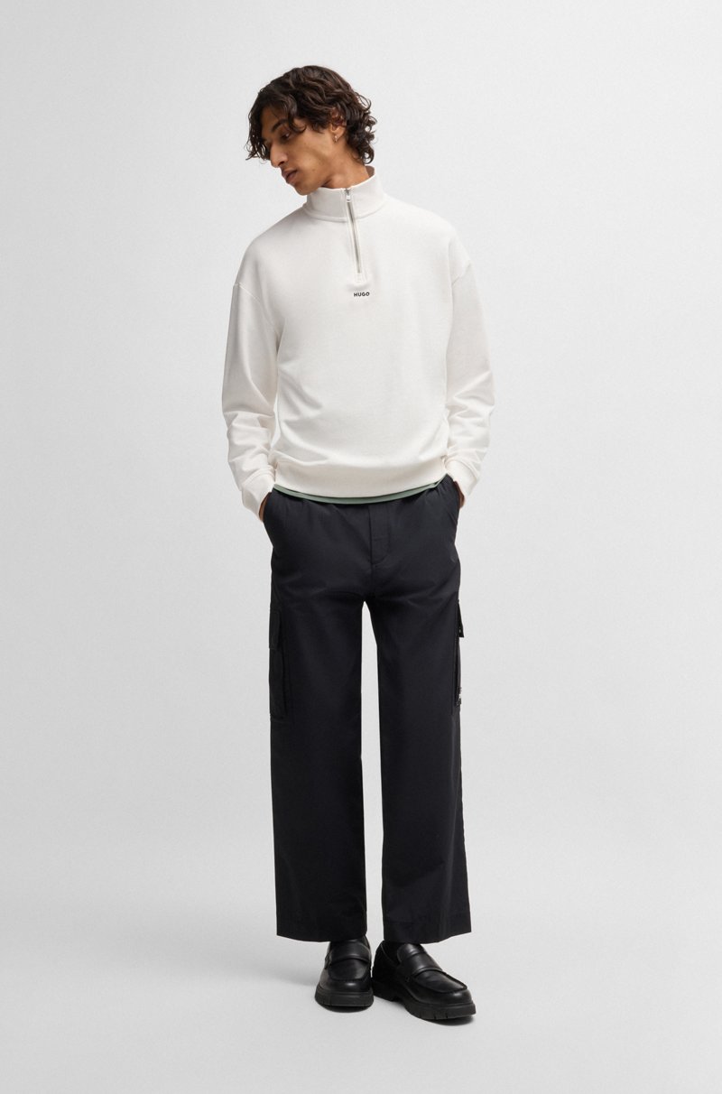 Hugo Boss Sudadera En Felpa De Rizo De Algodón Con Logo Estampado Y Cremallera En El Cuello