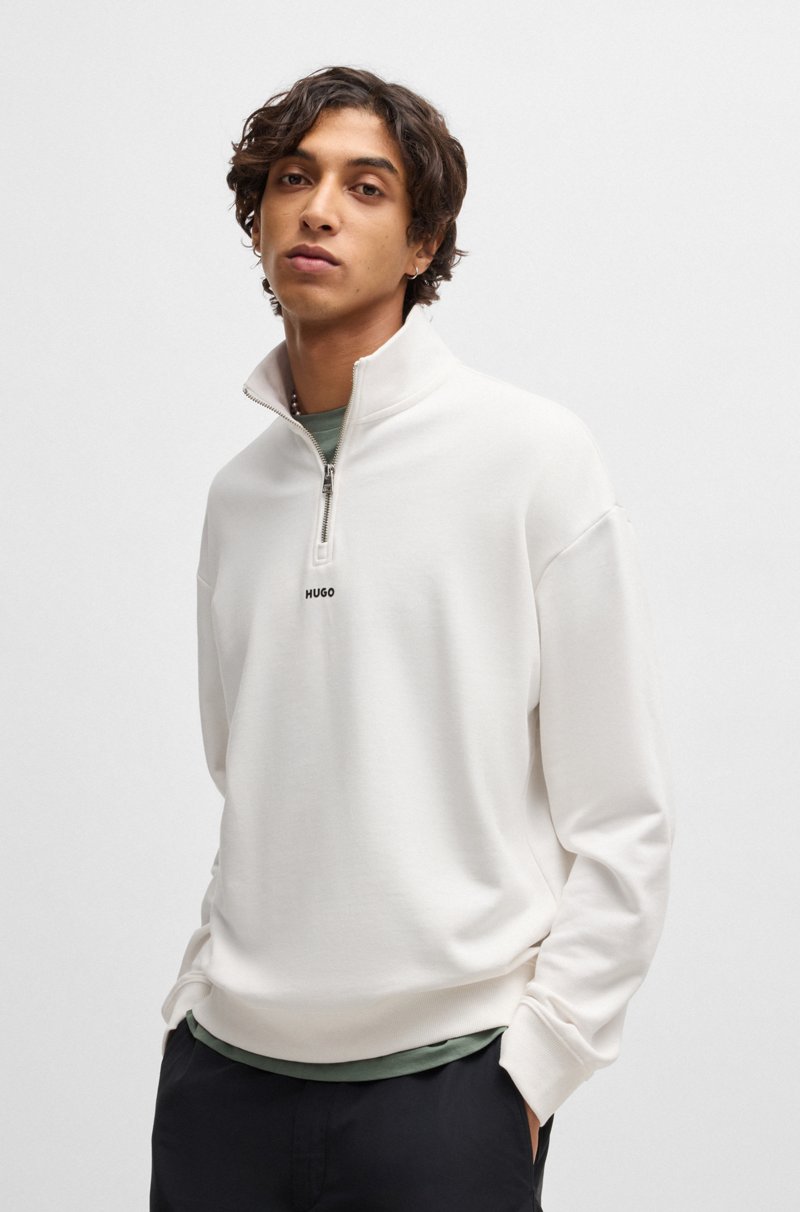 Hugo Boss Sudadera en felpa de rizo de algodón con logo estampado y cremallera en el cuello