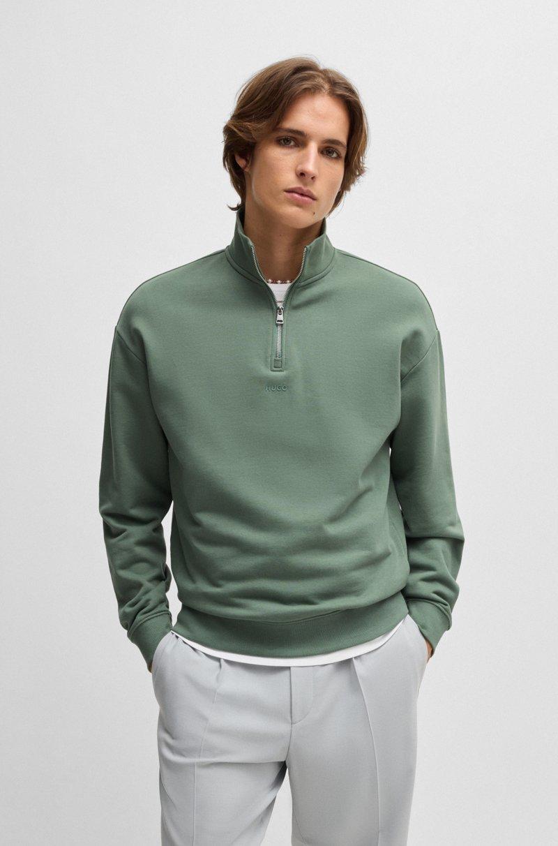 Hugo Boss Sudadera en felpa de rizo de algodón con logo estampado y cremallera en el cuello