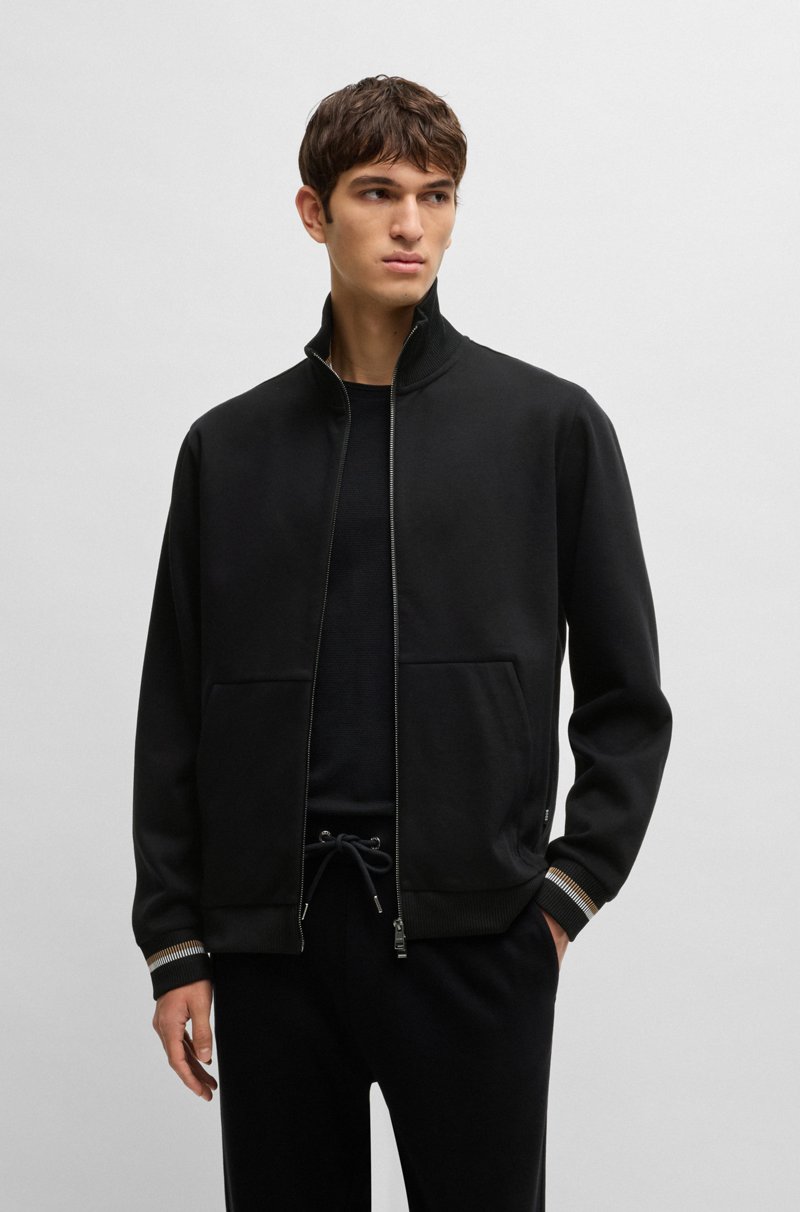 Hugo Boss Sudadera regular fit de algodón mercerizado con puños a rayas