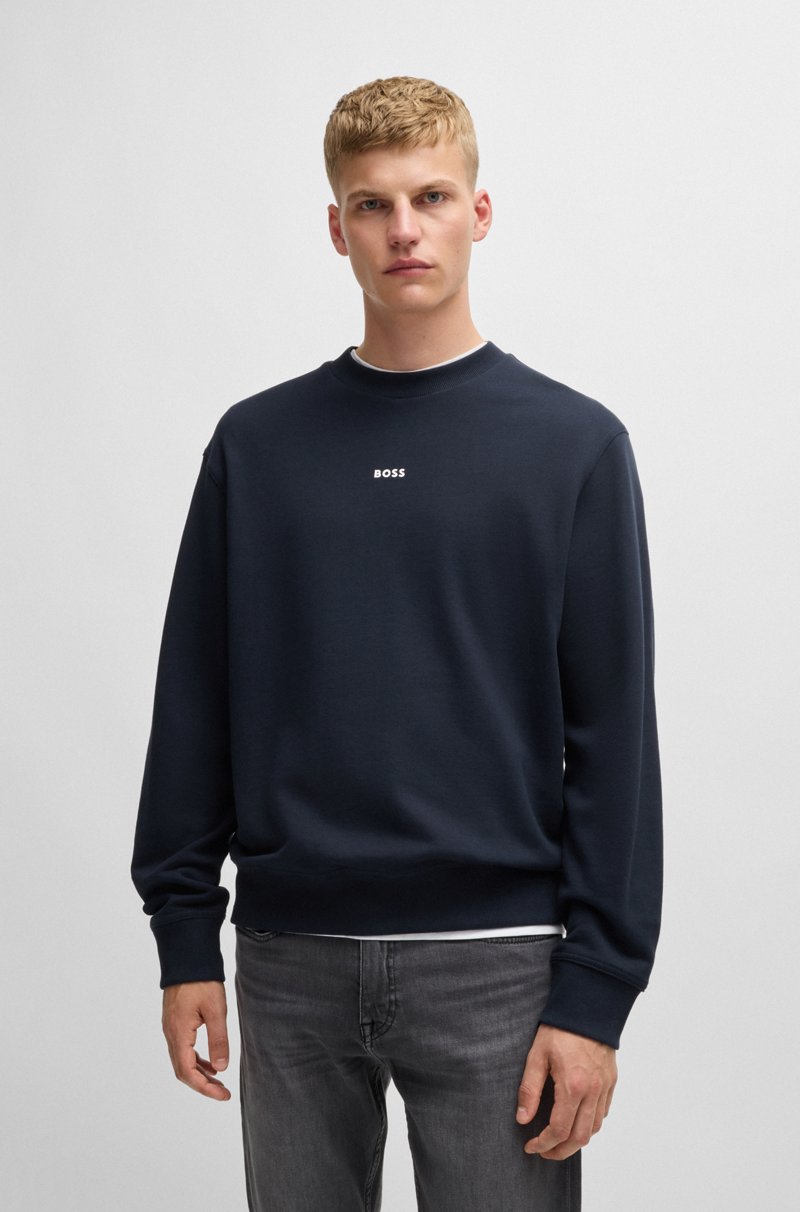 Hugo Boss Sudadera relaxed fit de felpa de algodón con logo en contraste