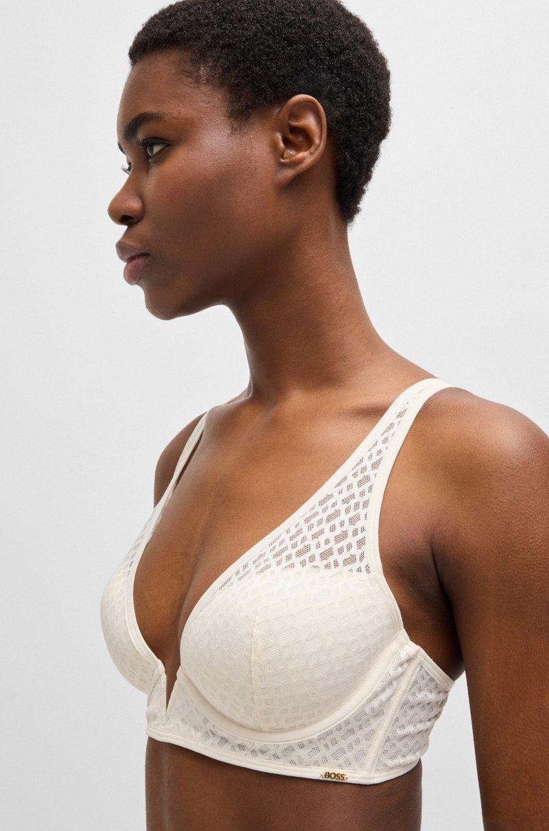 Hugo Boss Sujetador Triangular De Encaje Con Monograma Y Detalle Metálico De La Marca