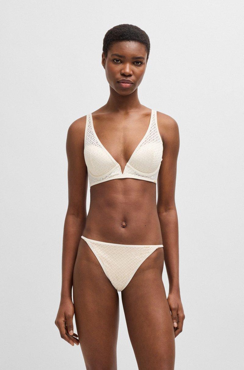 Hugo Boss Sujetador Triangular De Encaje Con Monograma Y Detalle Metálico De La Marca