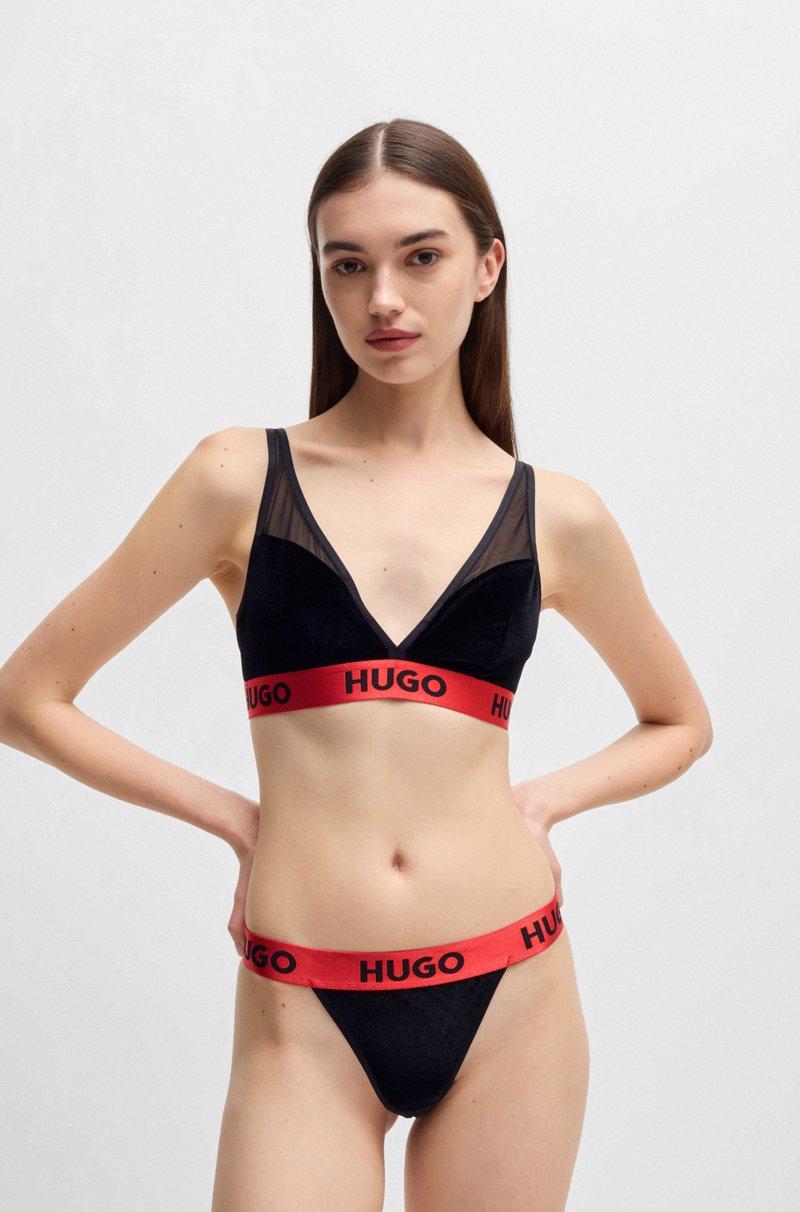 Hugo Boss Sujetador triangular de terciopelo elástico y malla