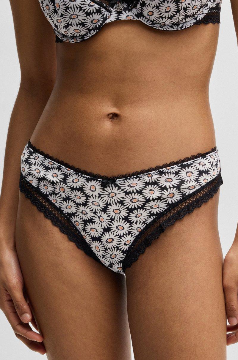 Hugo Boss Tanga Con Estampado De Margaritas Y Ribetes De Encaje