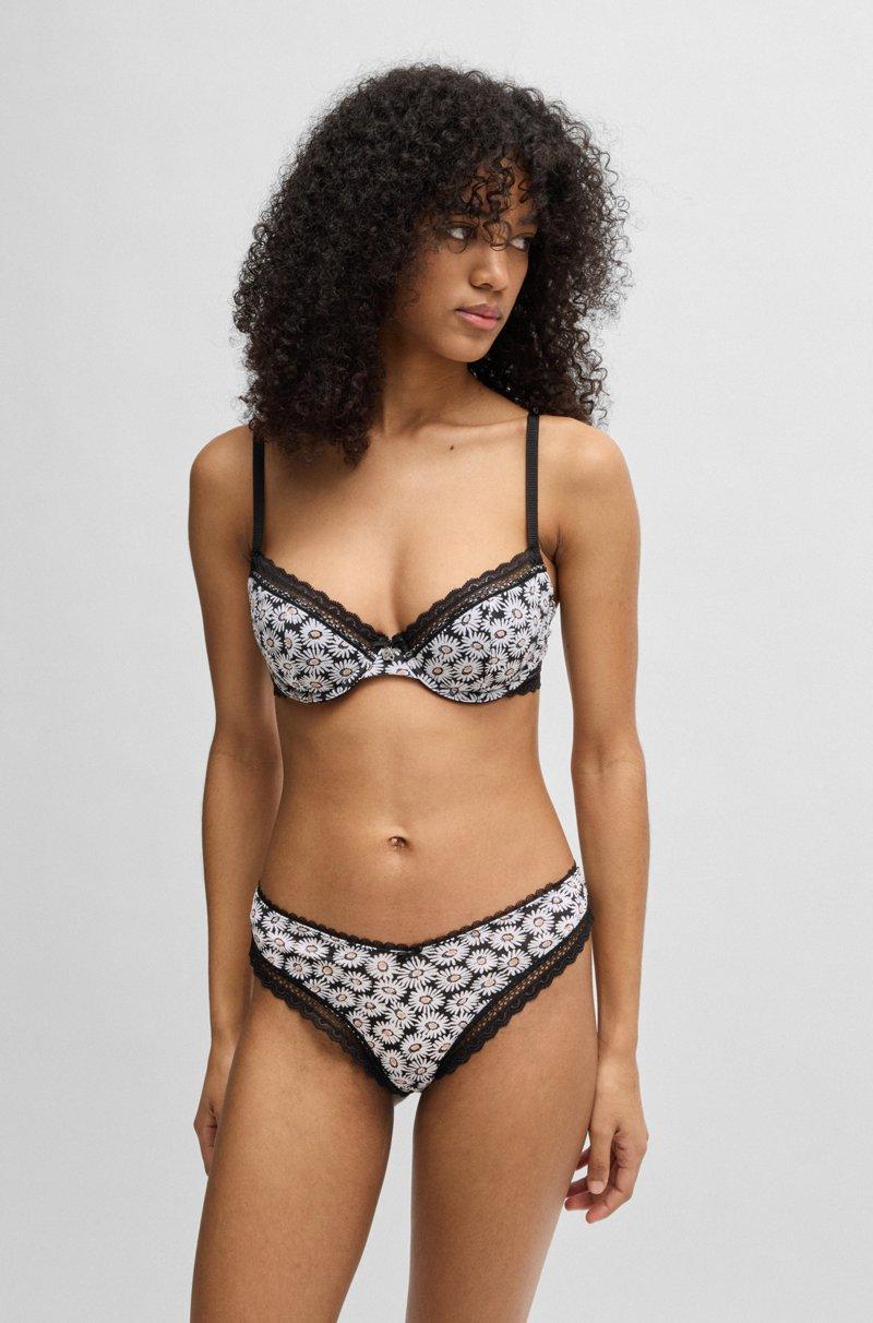 Hugo Boss Tanga con estampado de margaritas y ribetes de encaje