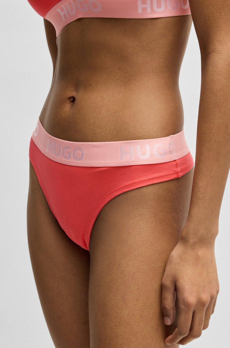 Hugo Boss Tanga De Algodón Elástico Con Logos En La Cintura