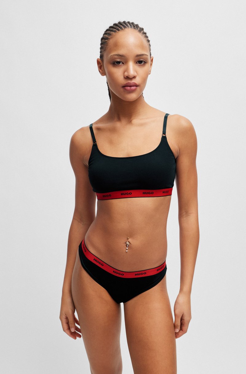 Hugo Boss Tanga de algodón elástico con logos en la cintura