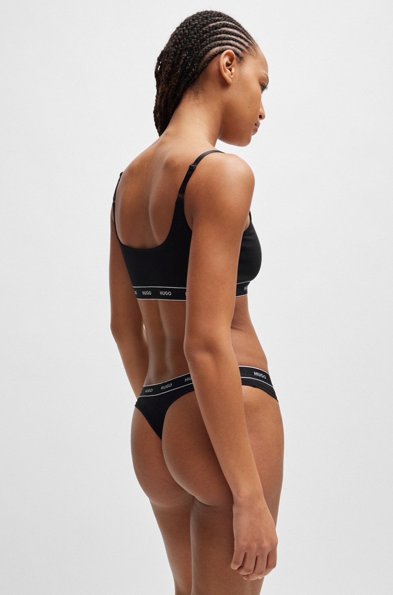 Hugo Boss Tanga De Algodón Elástico Con Logos En La Cintura